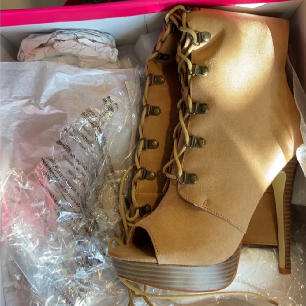 Light Brown (Tan) Knee High Peep Toe Boots